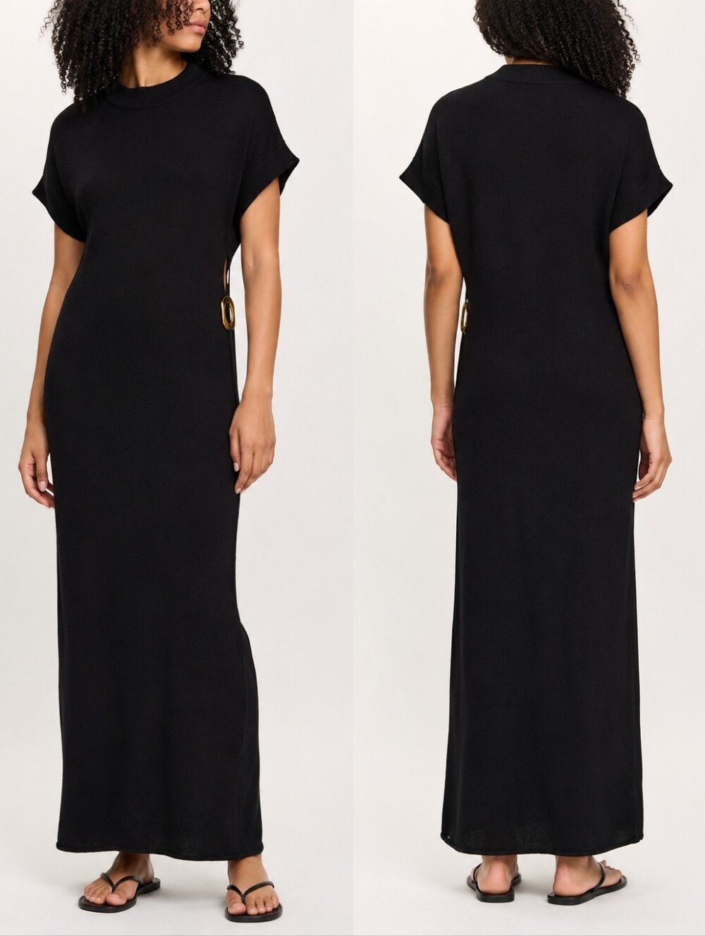 Zara Black Knit Maxi Dress Gold Ring Detail NWT Size M